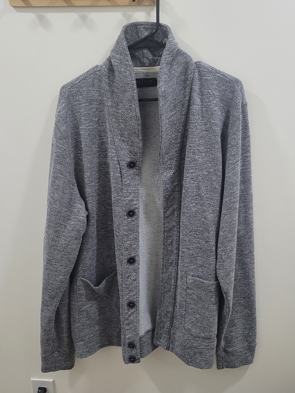 Velvet by Graham & Spencer Gray Shawl Collar Button Cardigan Jacket Fall Fashion
